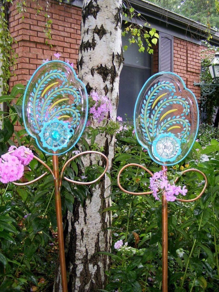 Garden Stake Glass Plate Flower