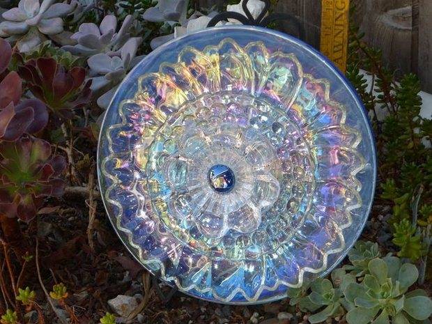 Garden Stake Glass Plate Flower