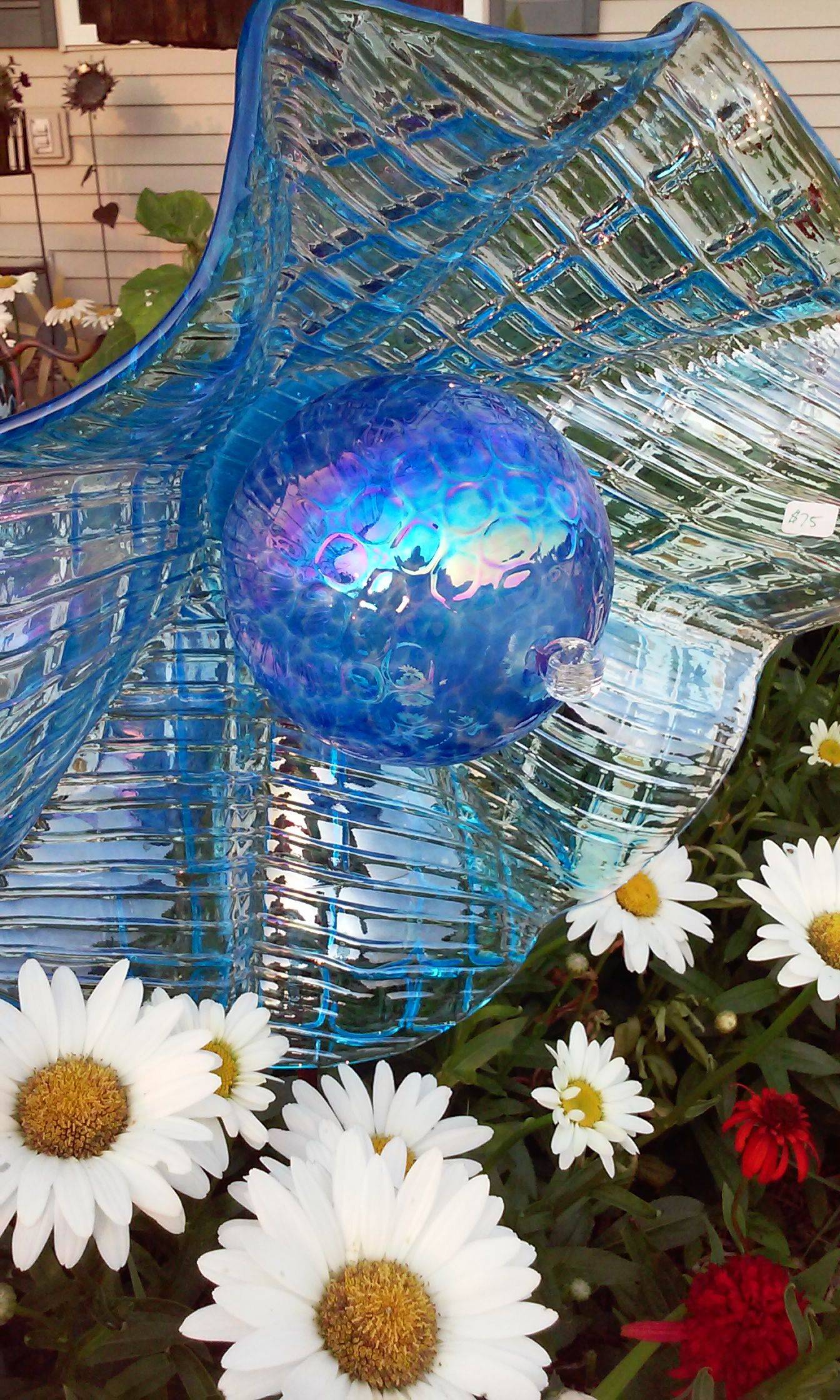 Sale Garden Art Glass Plate Flower Decor Upcycled Glassware Glass