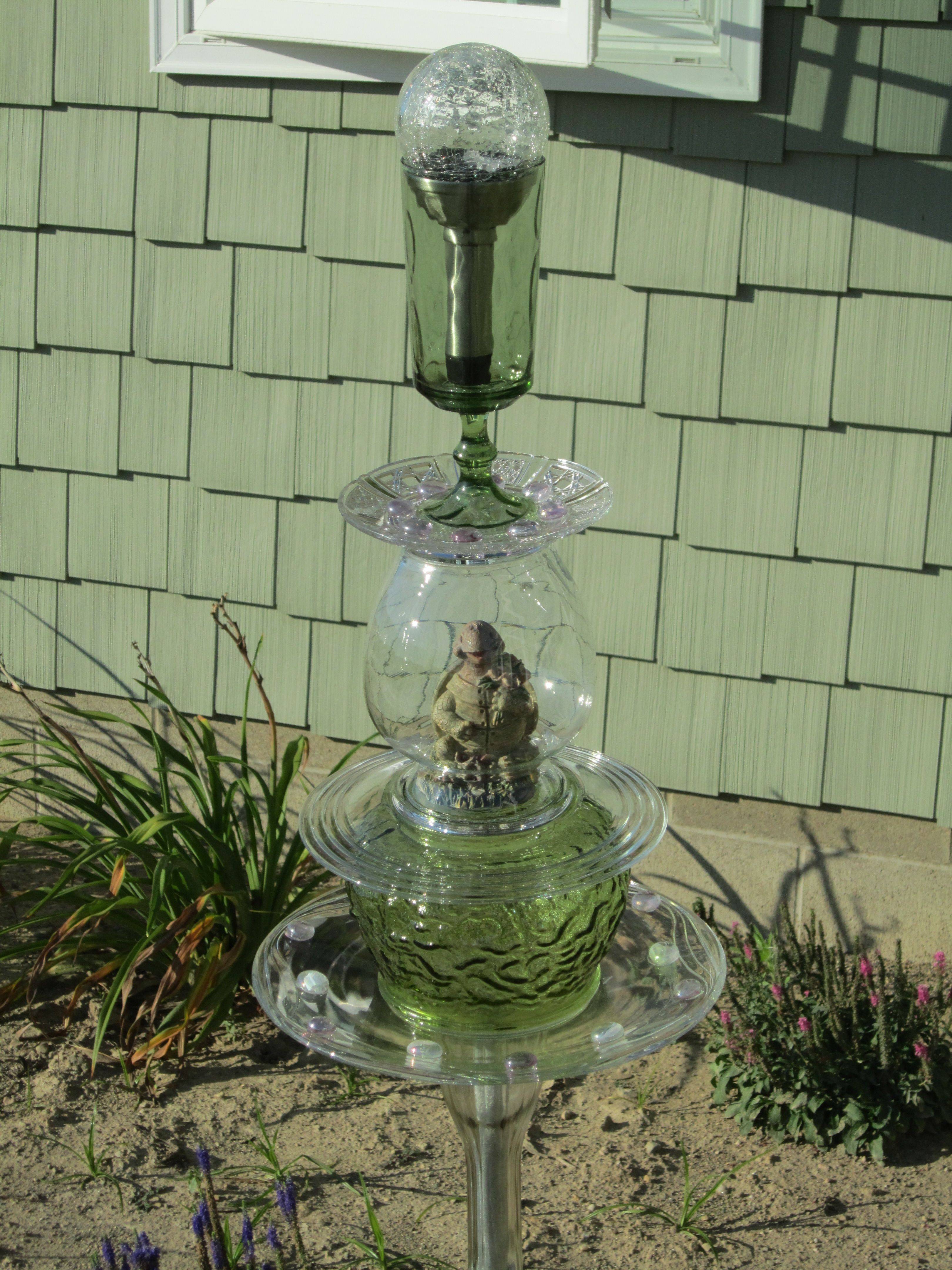 Upcycled Lamp Garden Totem Glass Garden Art