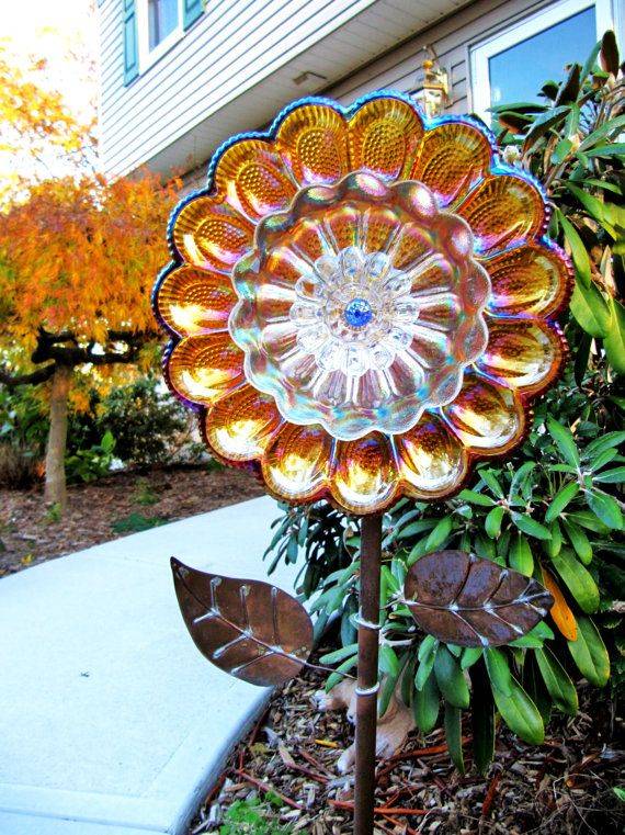 Repurposed Glass Garden Flower Garden Art