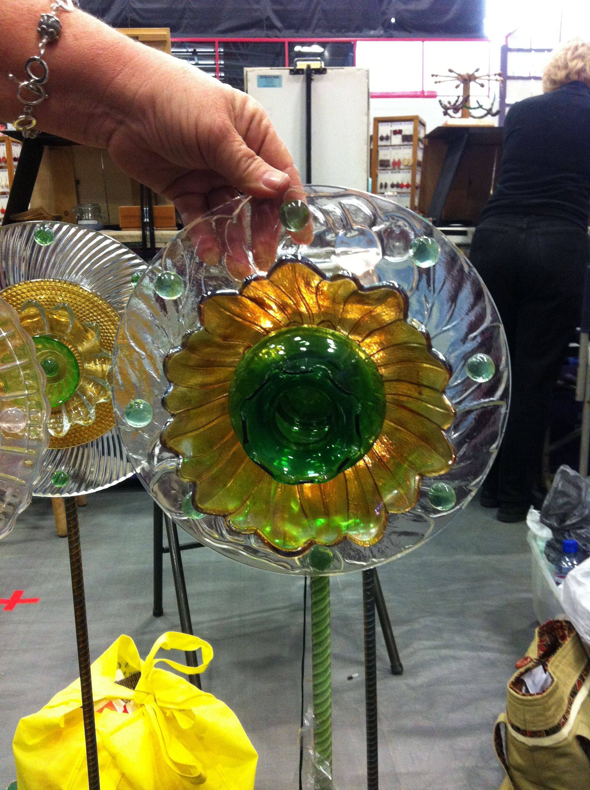 Repurposed Glass Plate Flowersuncatcherwall Decorgarden Art