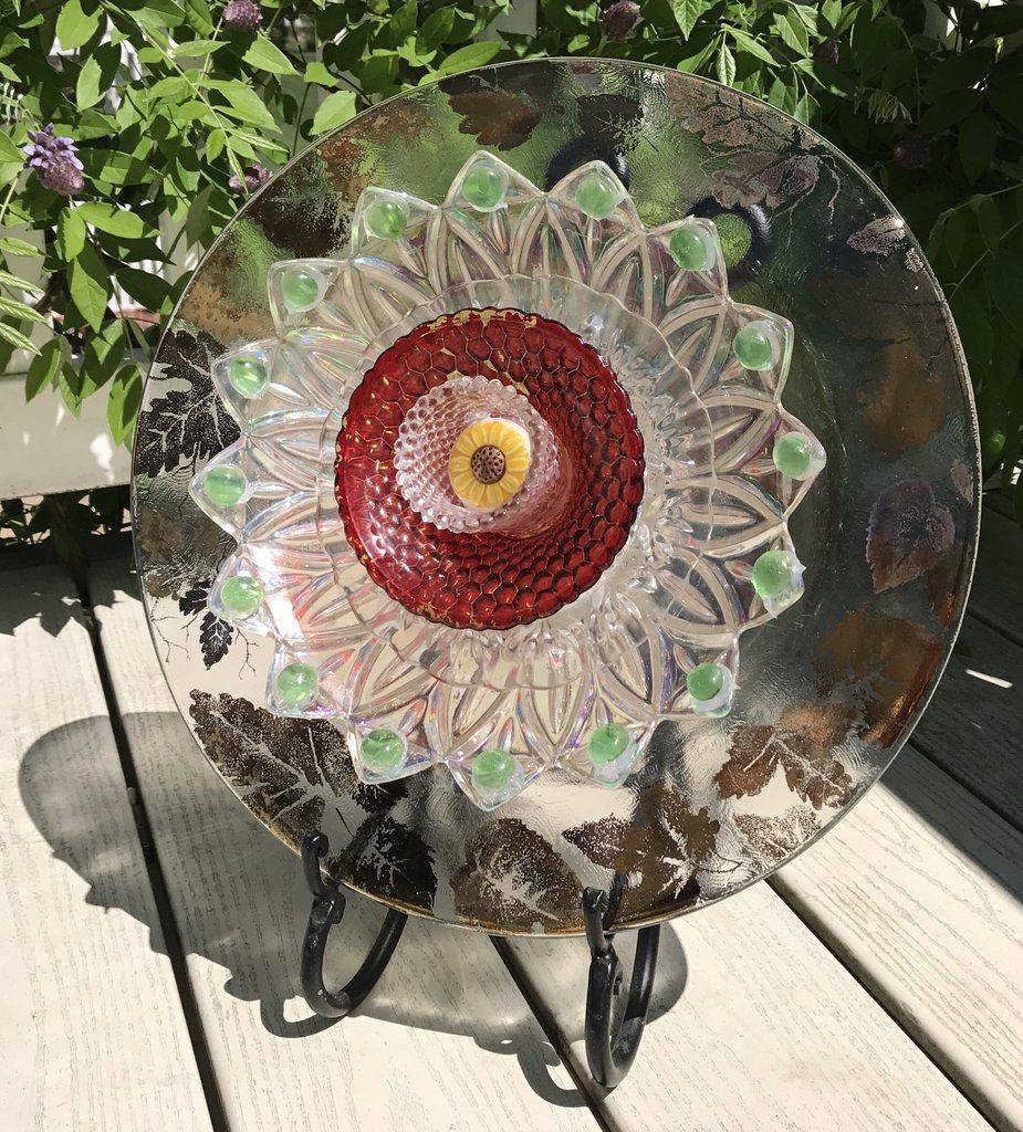 Vintage Glass Garden Flower Plate Flower Garden Ornament Glass Garden