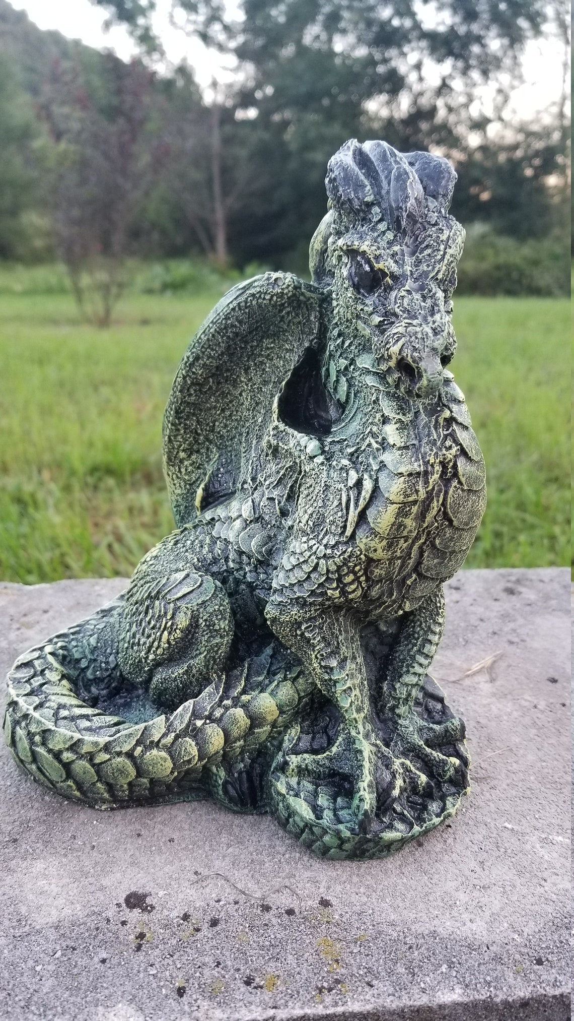 Garden Statues Dragon Figurine Fantasy Decor Ceramic Sculpture Yard