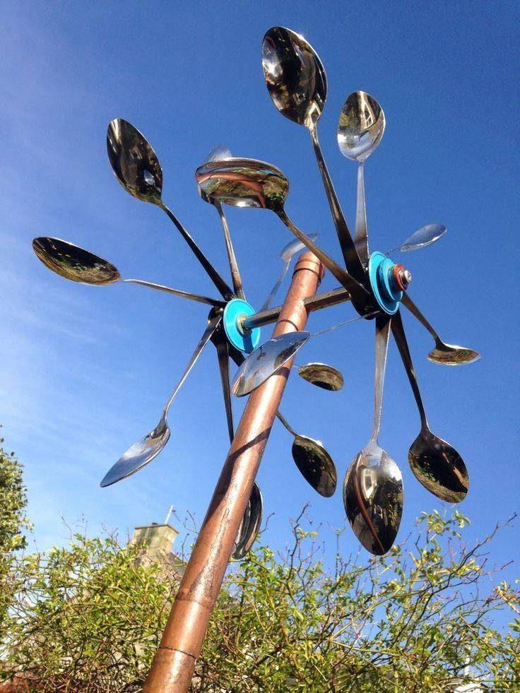 Copper Outdoor Windmills Large Kinetic Wind Sculpture Dual Side Wind