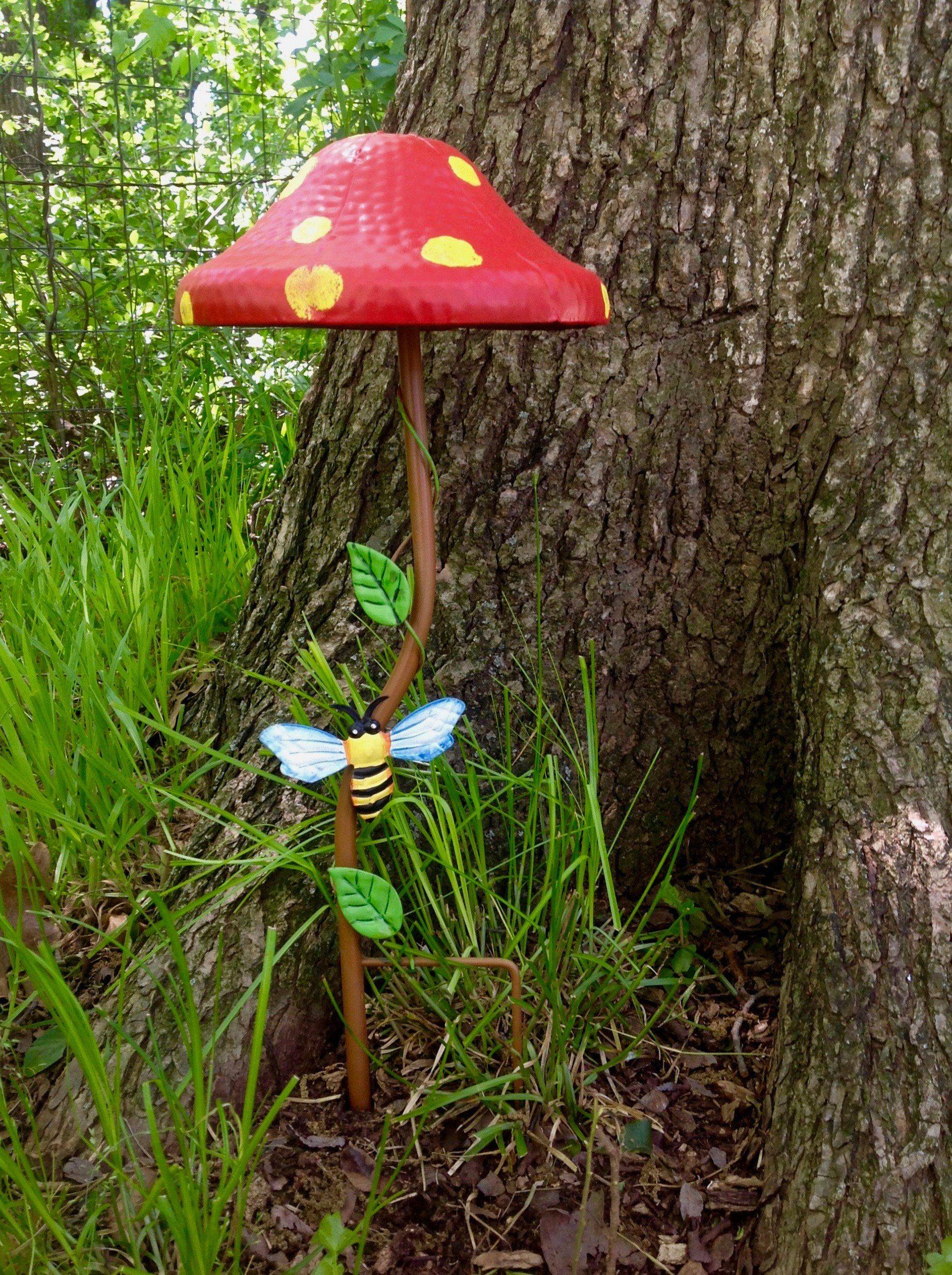 Fun Fungi Large Lime Mushroom Garden Stake Metal Whimsical