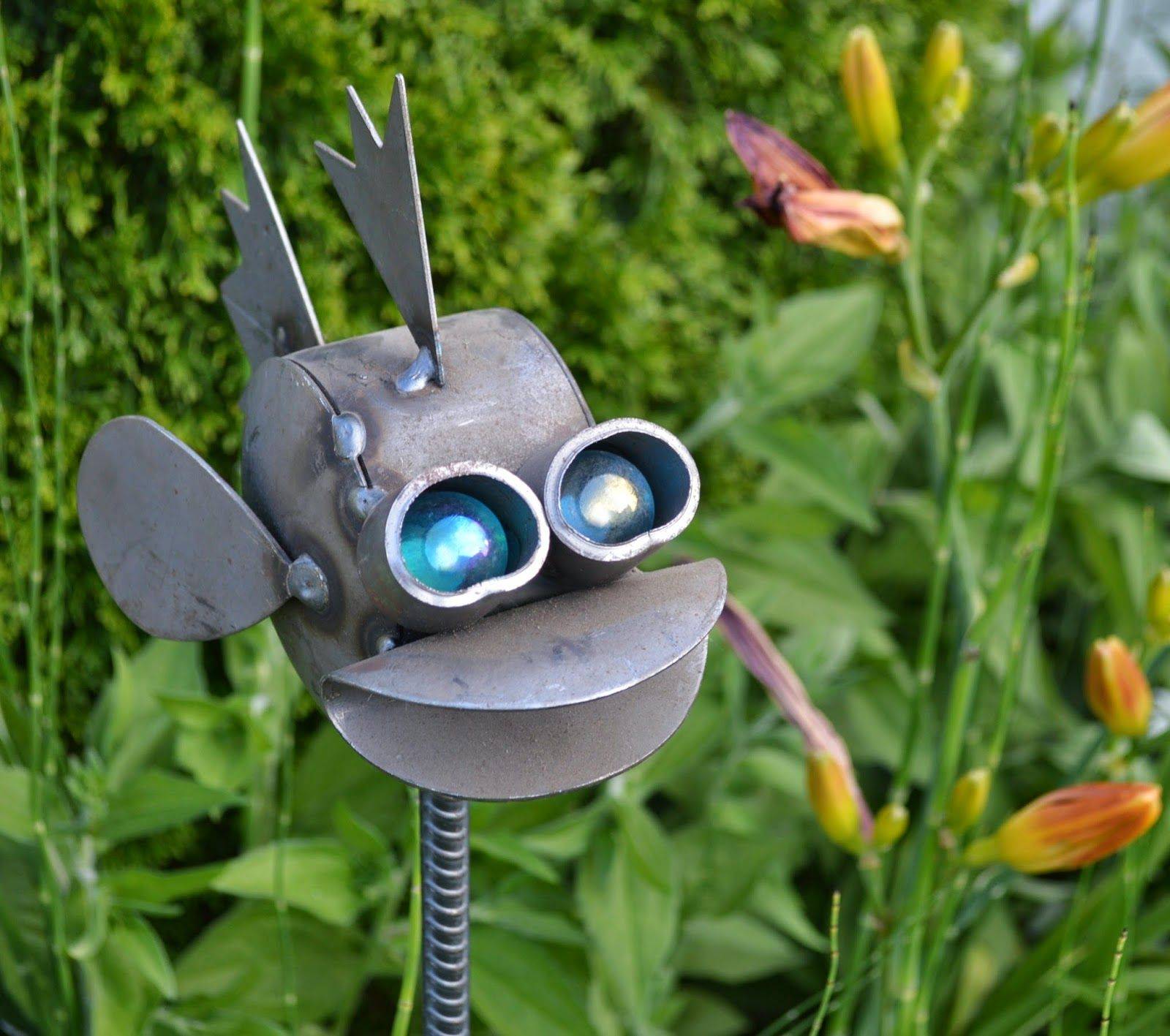 Fun Fungi Large Metal Mushroom Garden Stake Orange Whimsical