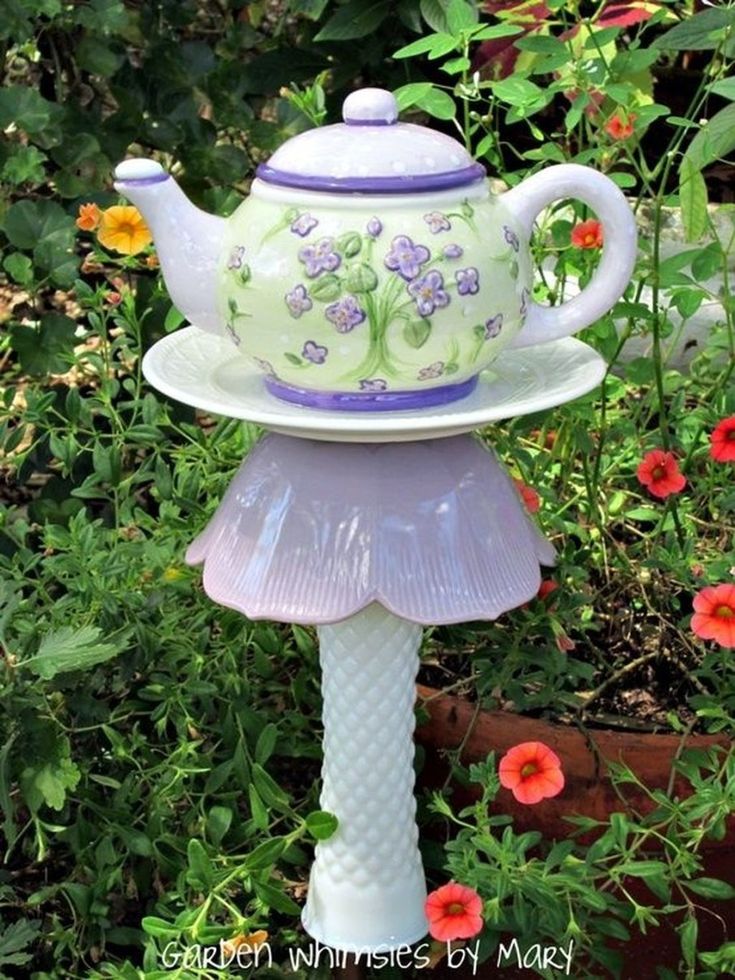Butterfly Teapot Garden Stake