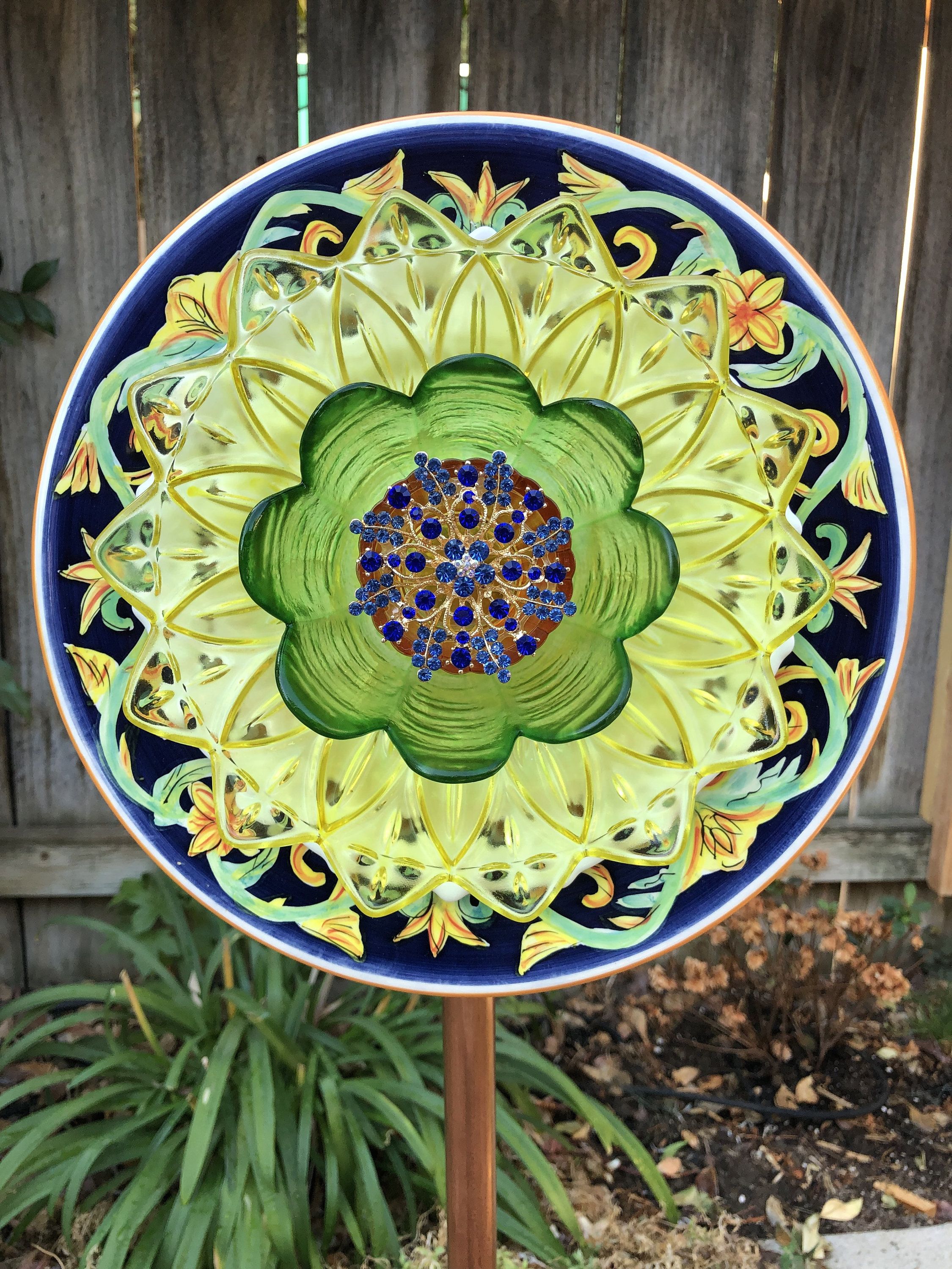 Plate Flower Vintage Glass Garden Decor