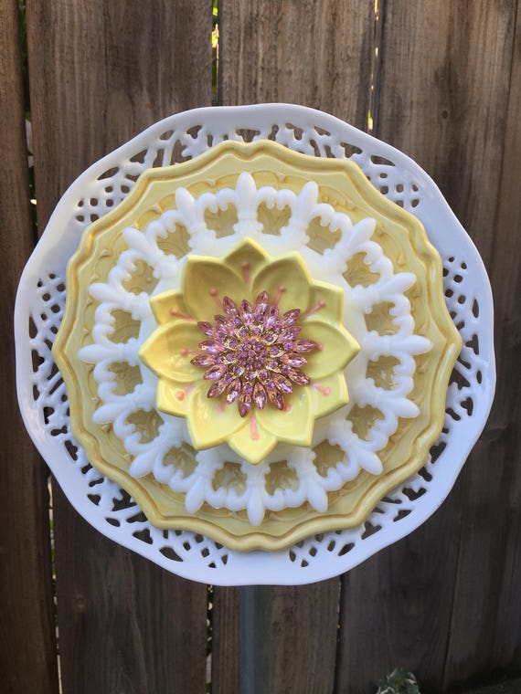 Plate Flower Vintage Glass Garden Decor Gypsy