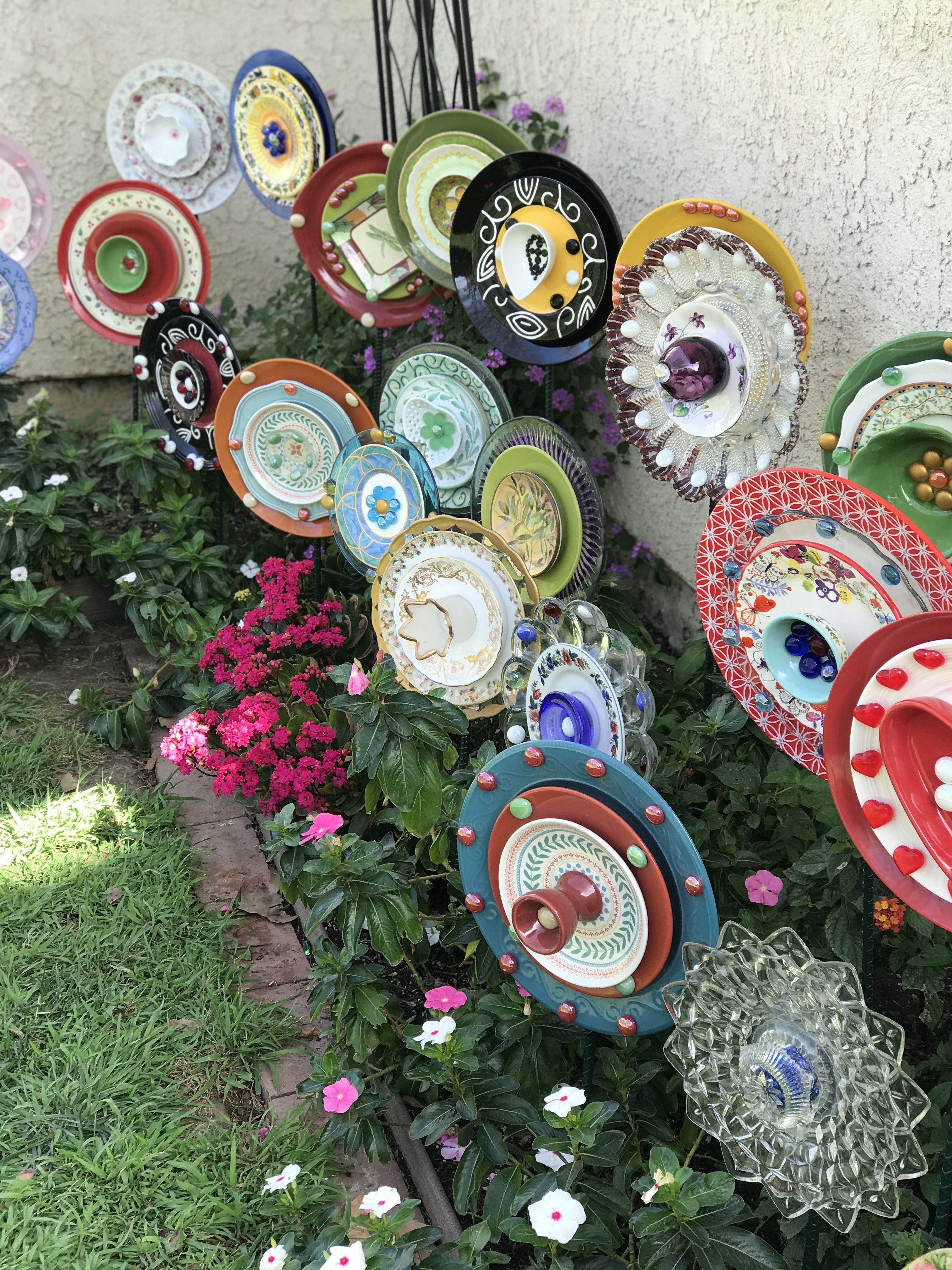 Sale Garden Art Glass Plate Flower Decor Upcycled Glassware Glass