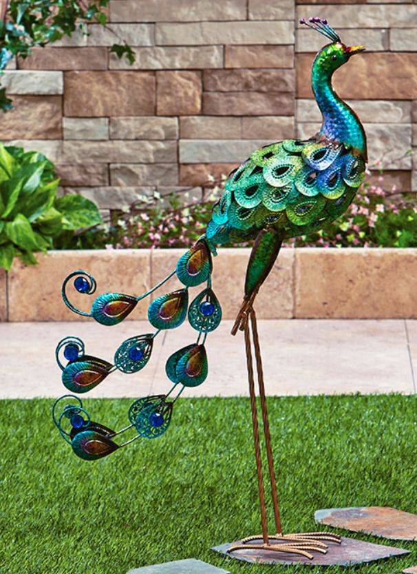 Pieces Elegant Peacock Metal Garden Sculpture Indoor