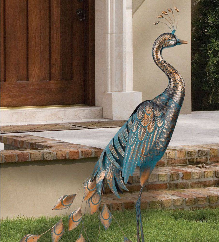 Pieces Elegant Peacock Metal Garden Sculpture Indoor