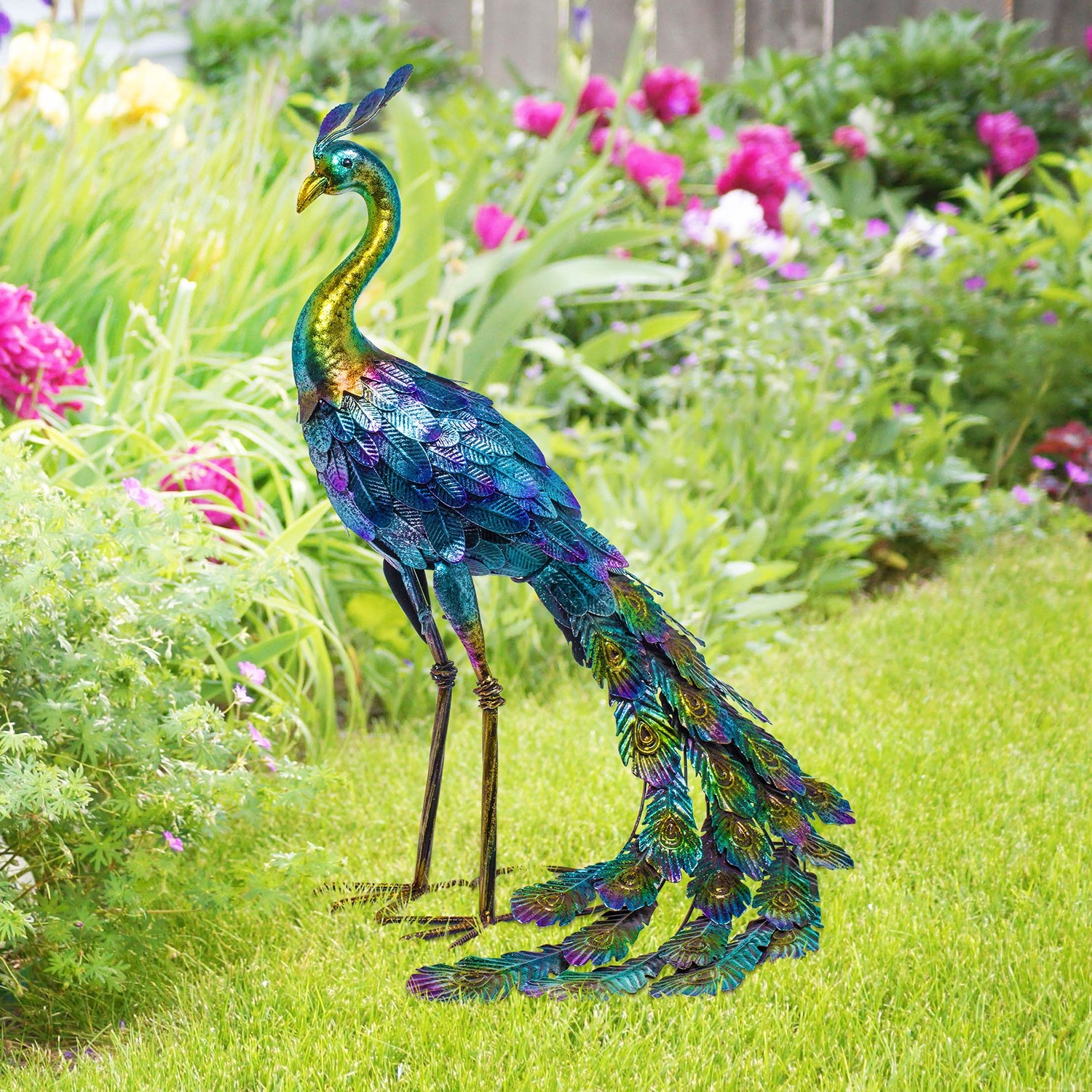 Metal Peacock Garden Decor Sculpture Yard Lawn Pond Patio Art Home