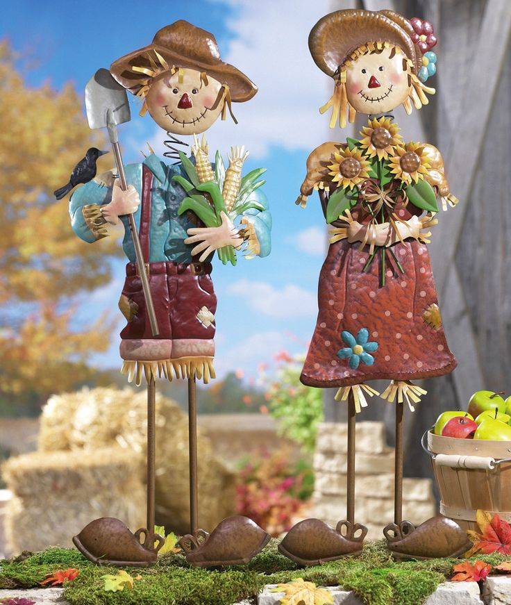 Old Crow Couple Metal Yard Lawn Ornament Stake Harvest Fall