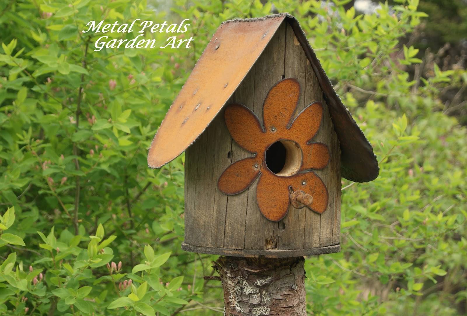 Rustic Green Birdhouse Outdoor Bird House Garden Decor Metal