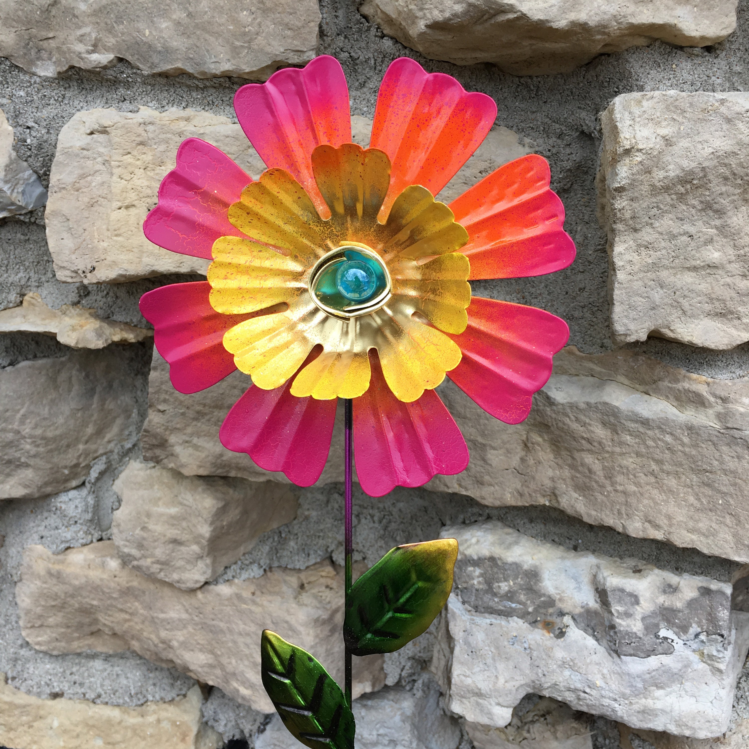Red Zinnias Metal Garden Stakes