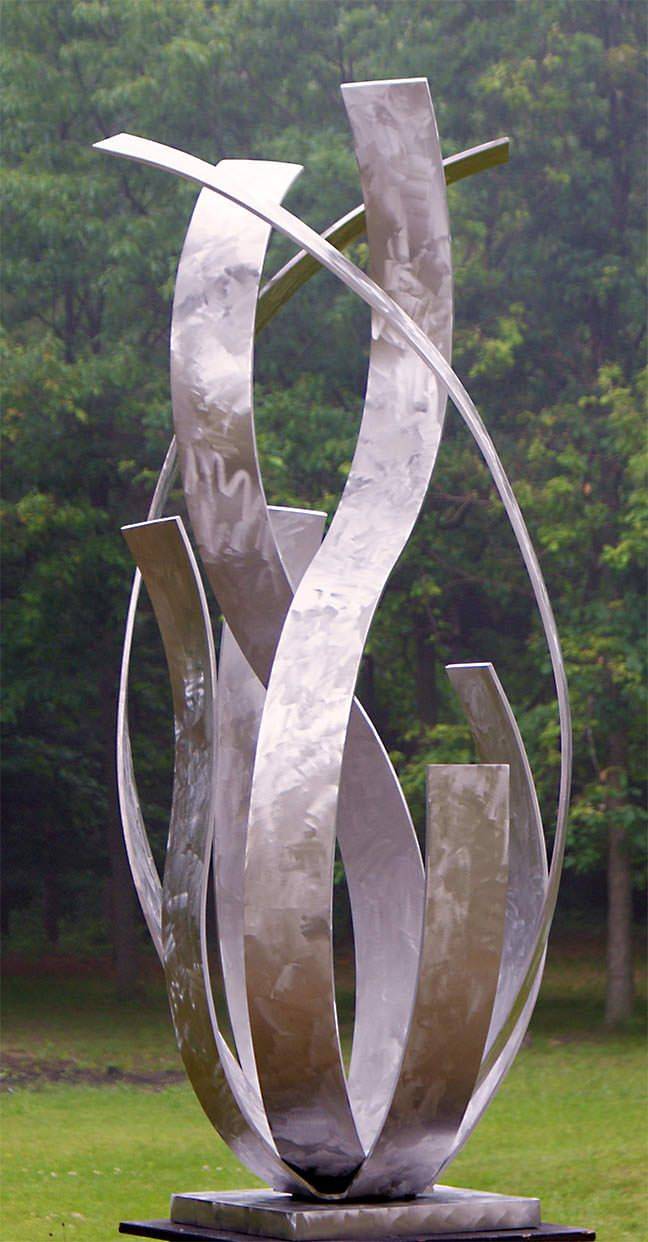 Contemporary Abstract Metal Indoor Outdoor Sculpture Large Silver