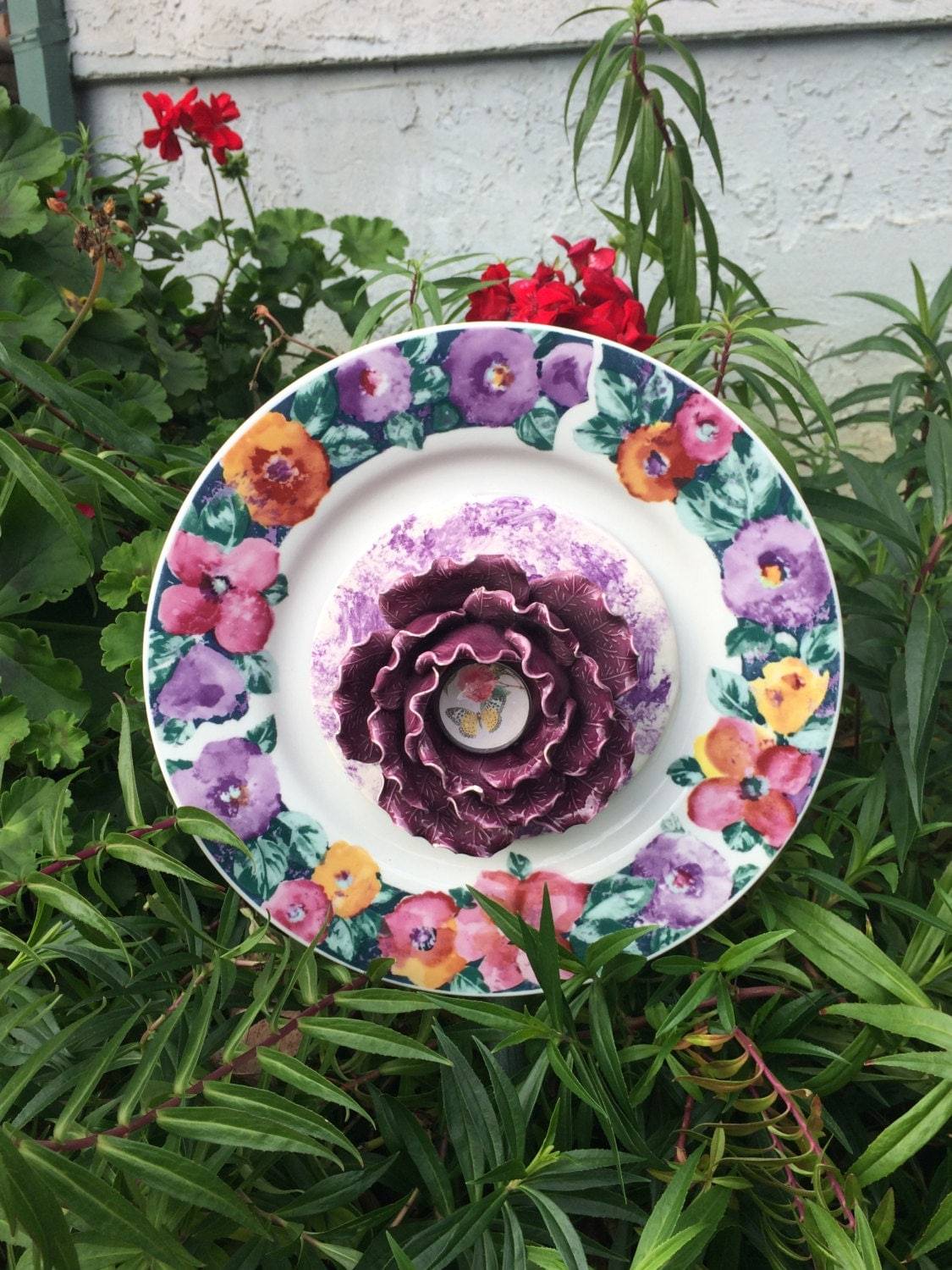 Garden Plate Flower Yard Art Recycled Glass