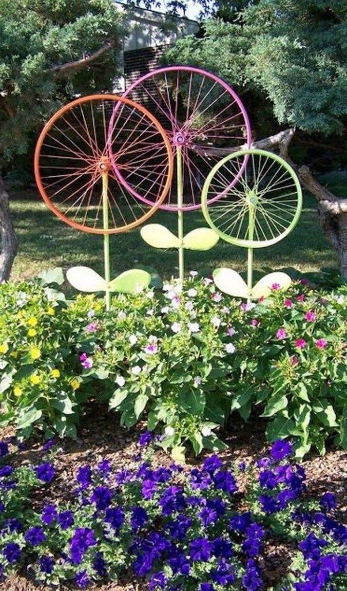 Diy Bicycle Wheel Garden Art Colorful Garden Art Diy Decorating