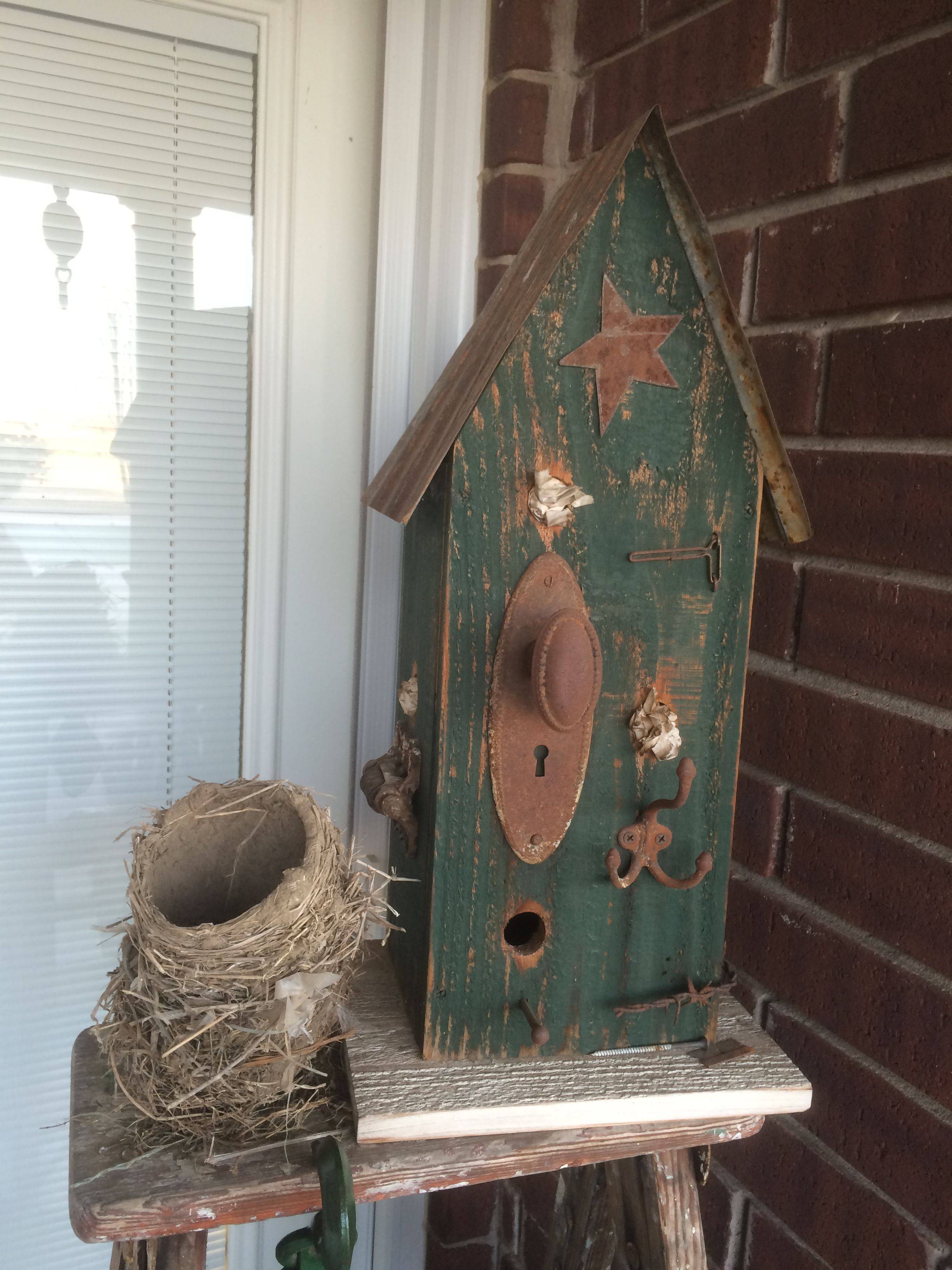 Fully Functional Yellow Rustic English Cottage Outdoor Garden Birdhouse