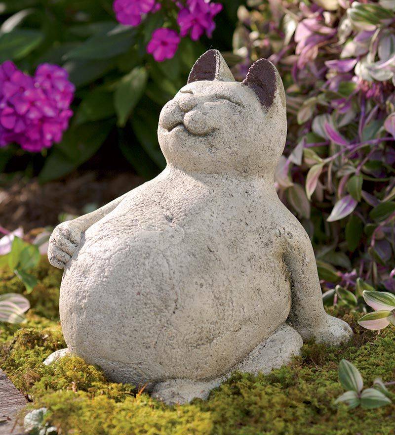 Cat Garden Statue Memorial Cast Stone Small Gray Outdoor Decor
