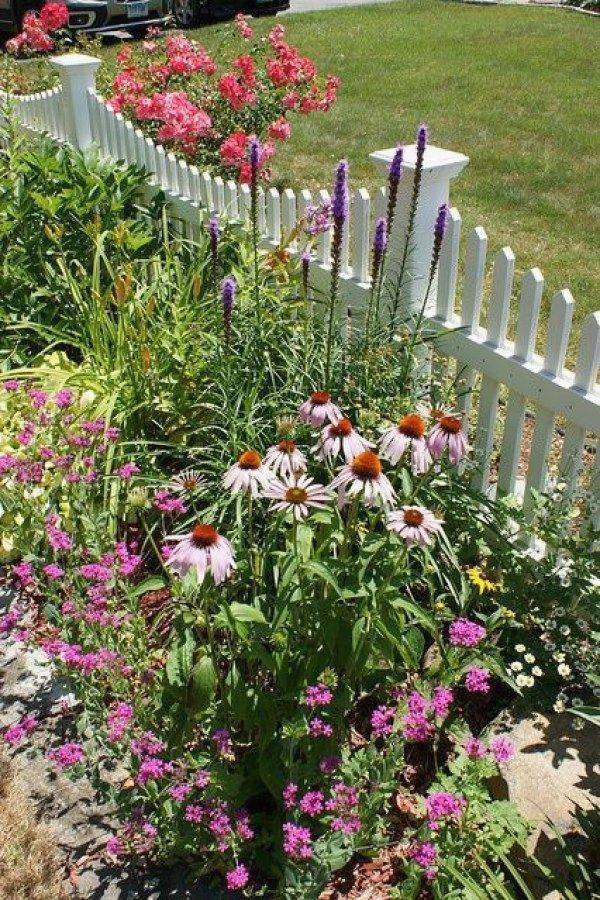 Traditional White Picket Fence Cottage Garden