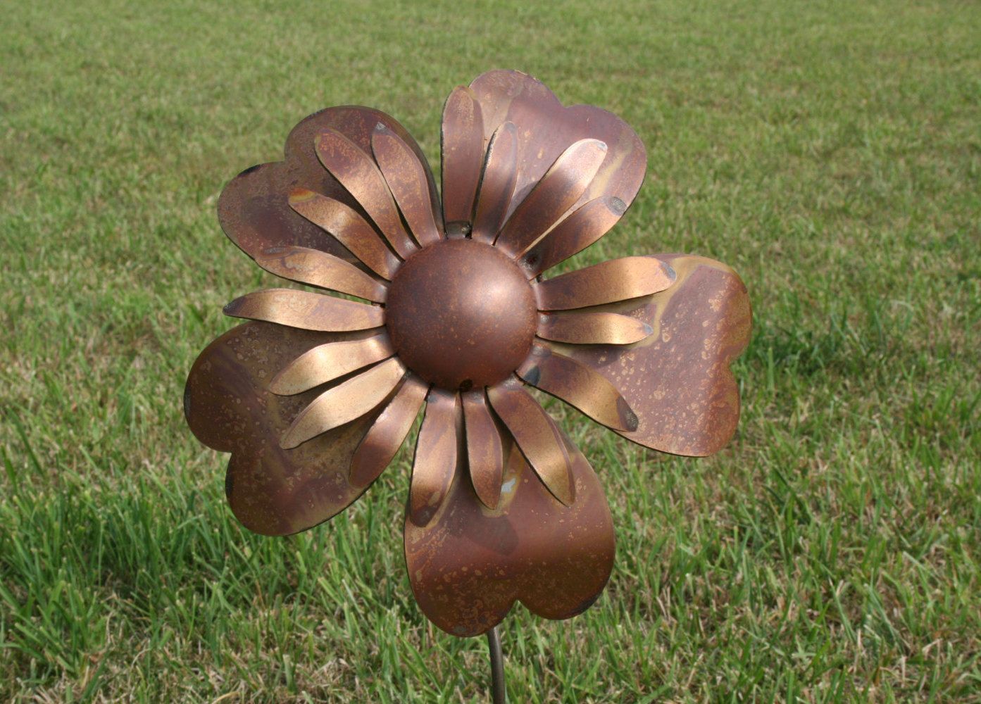 Metal Lovebirds Garden Stake Bird Silhouette Rusted Metal Yard Art