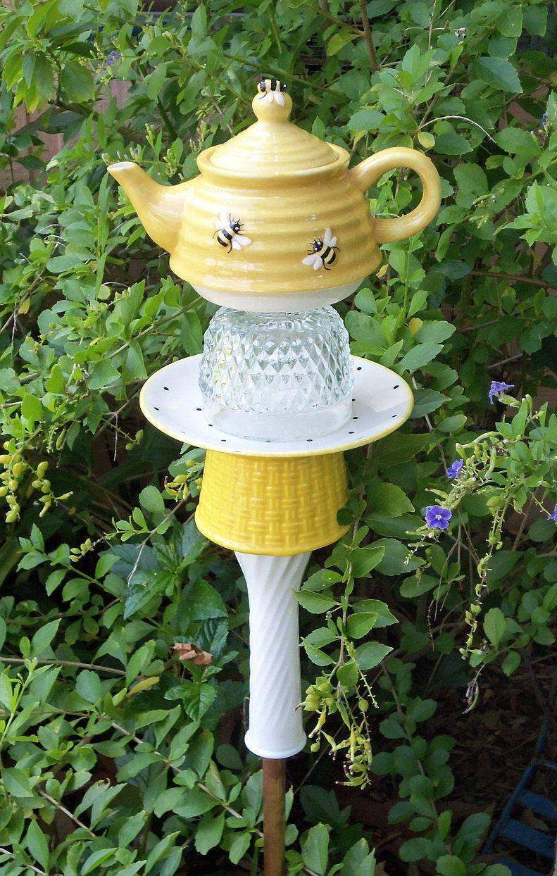 Bumble Bee Teapot Garden Totem