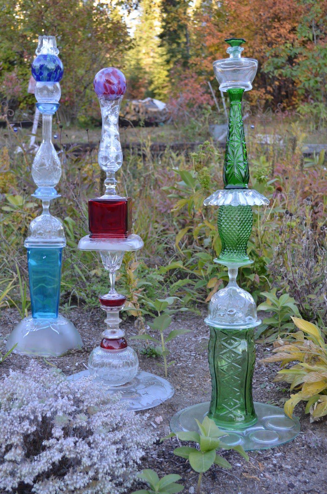 Whimsical Hand Painted Glass Garden Art