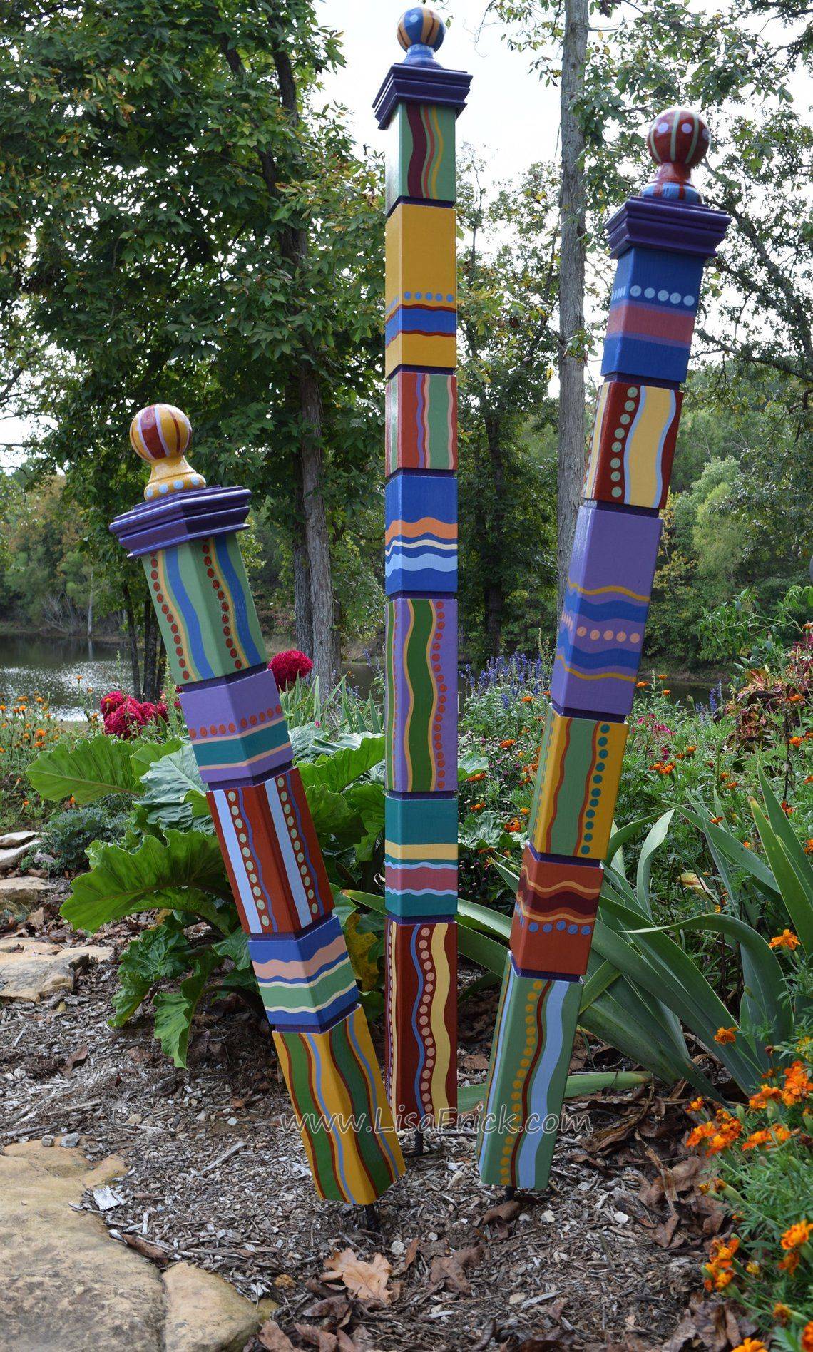 Garden Totems Hand Painted Garden Art Garden Sculpture