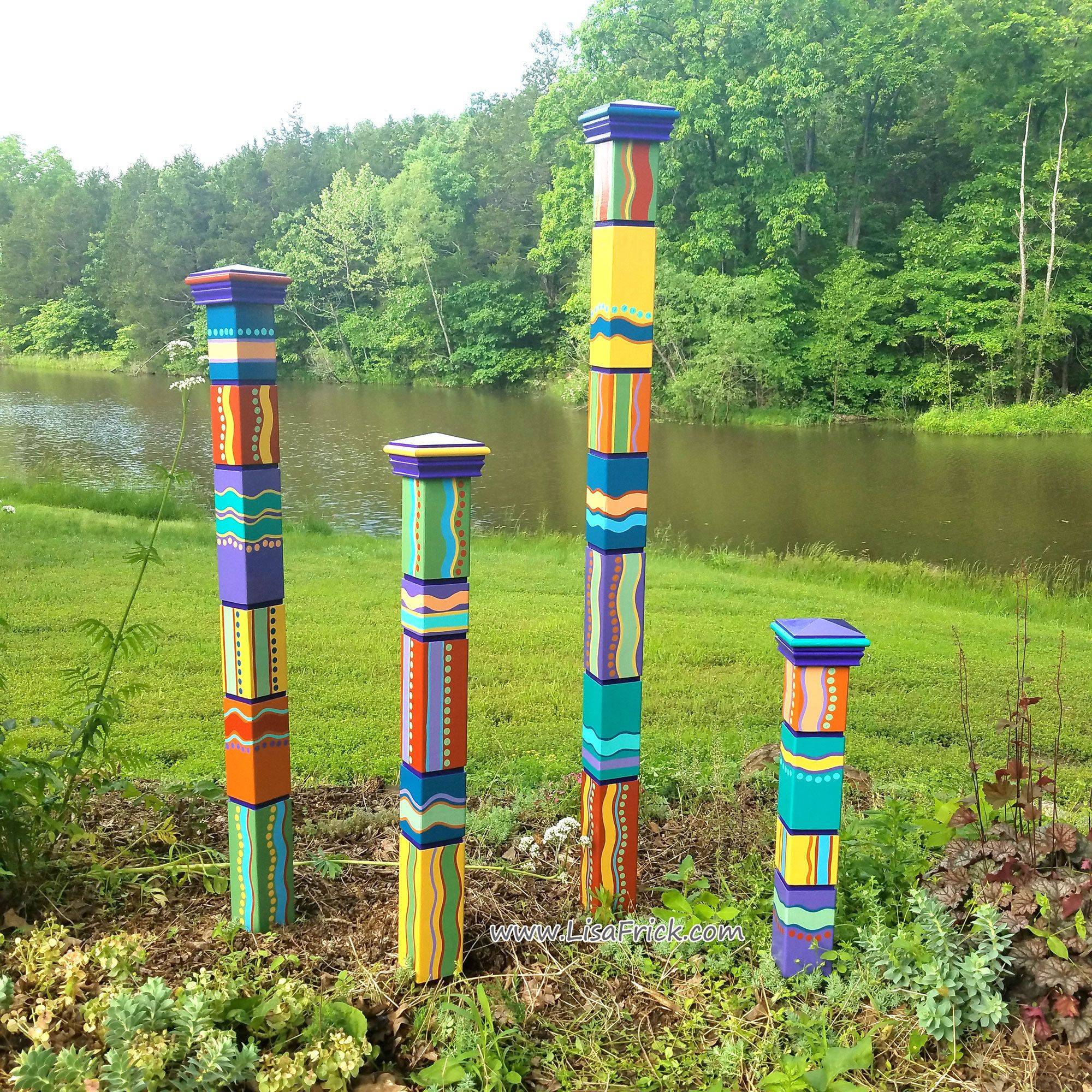 Garden Totems Hand Painted Garden Art Garden Sculpture