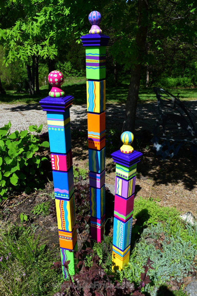 Garden Totems Hand Painted Garden Art Garden Sculpture