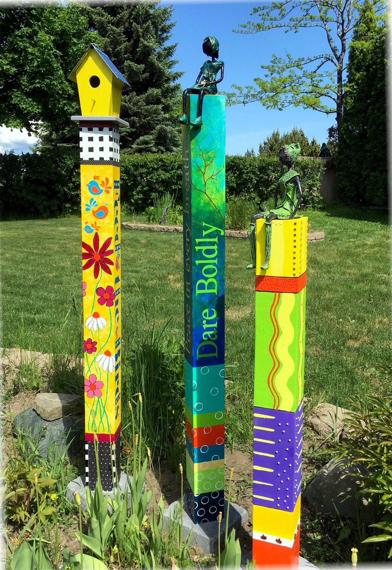 Garden Totems Hand Painted Garden Art Garden Sculpture