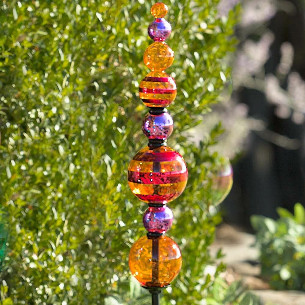 Glass Finial Totem Garden Stake Blue