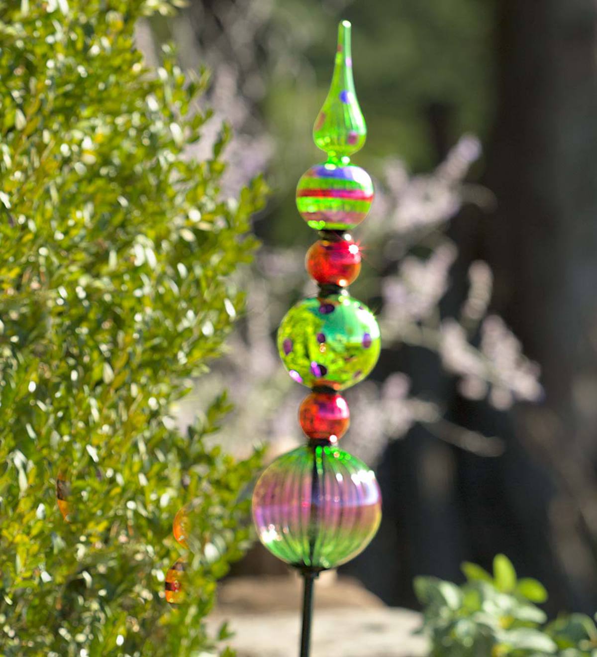 Glass Finial Totem Garden Stake Blue