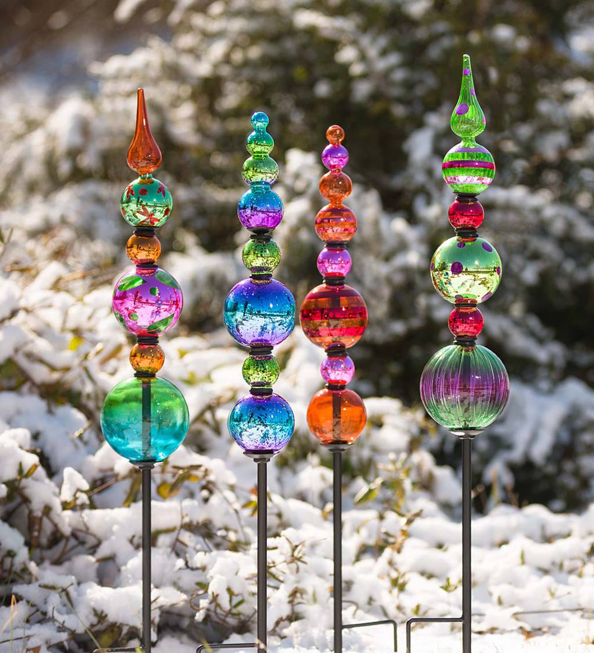 Glass Finial Totem Garden Stake Plowhearth Glass Finial