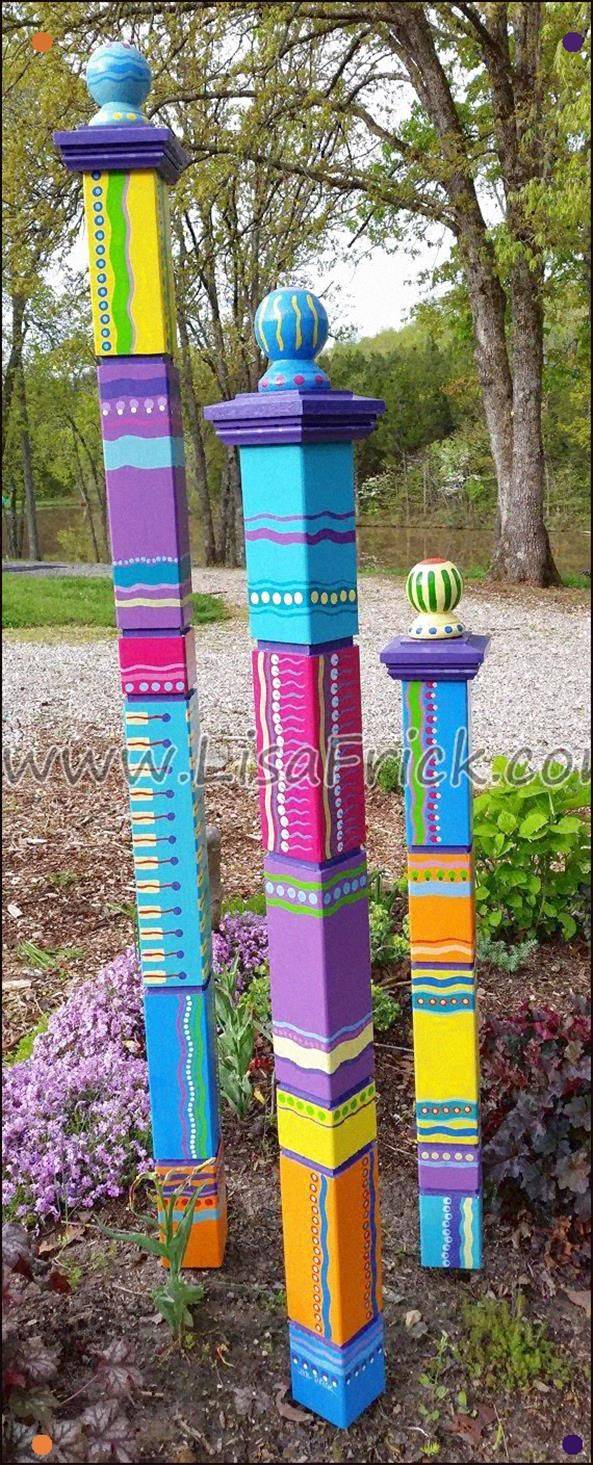 Single Large Garden Totem Garden Sculpture Colorful Garden Art