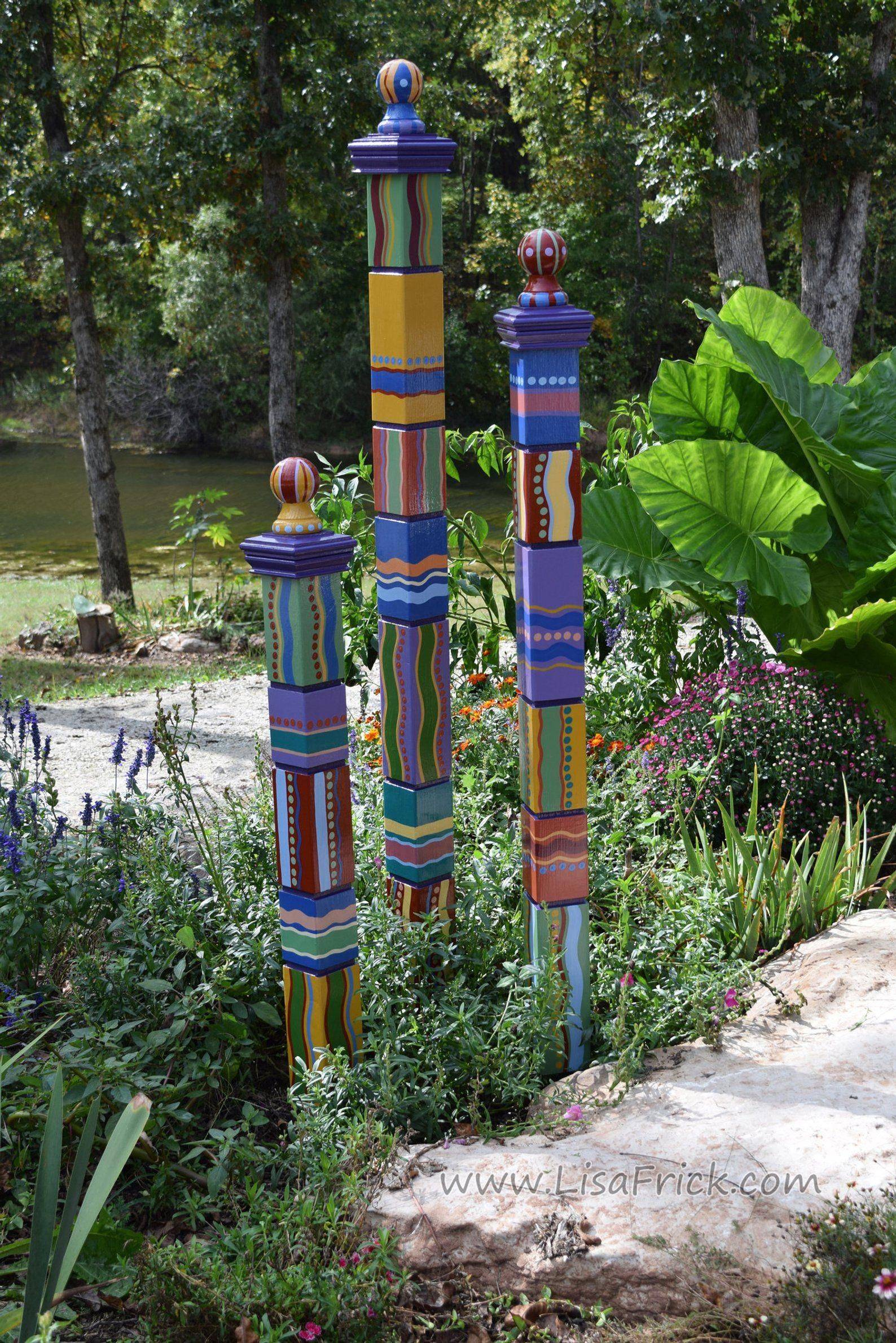 Single Large Garden Totem Garden Sculpture Colorful Garden Art
