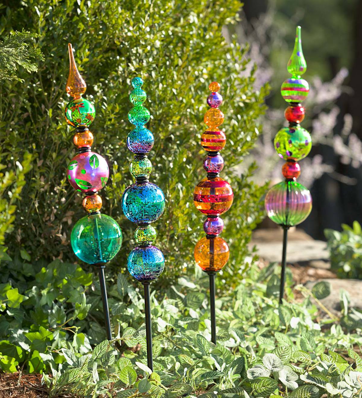 Glass Finial Totem Garden Stake Blue