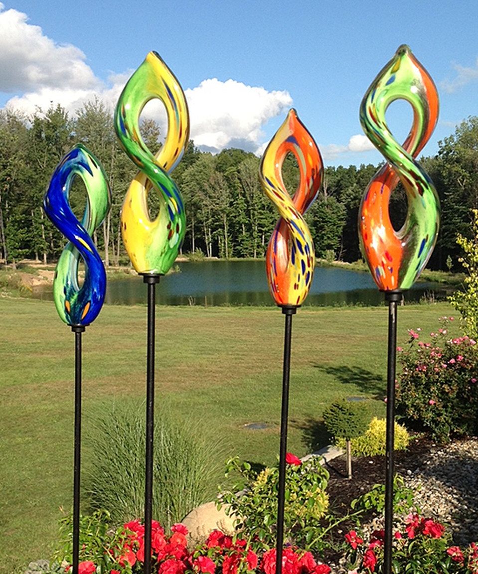Stained Glass Garden Art Stake Primary Colors Orange Outdoor