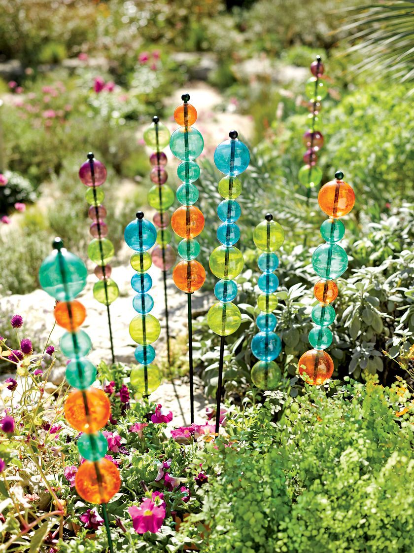 Two Rainbow Stained Glass Garden Stakes