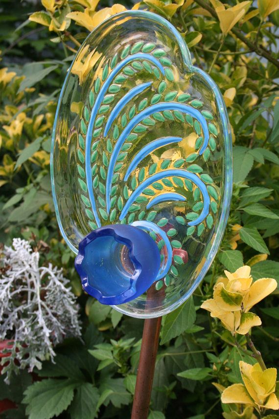 Glass Garden Art Flower Totem Purple Upcycled Vintage Glass