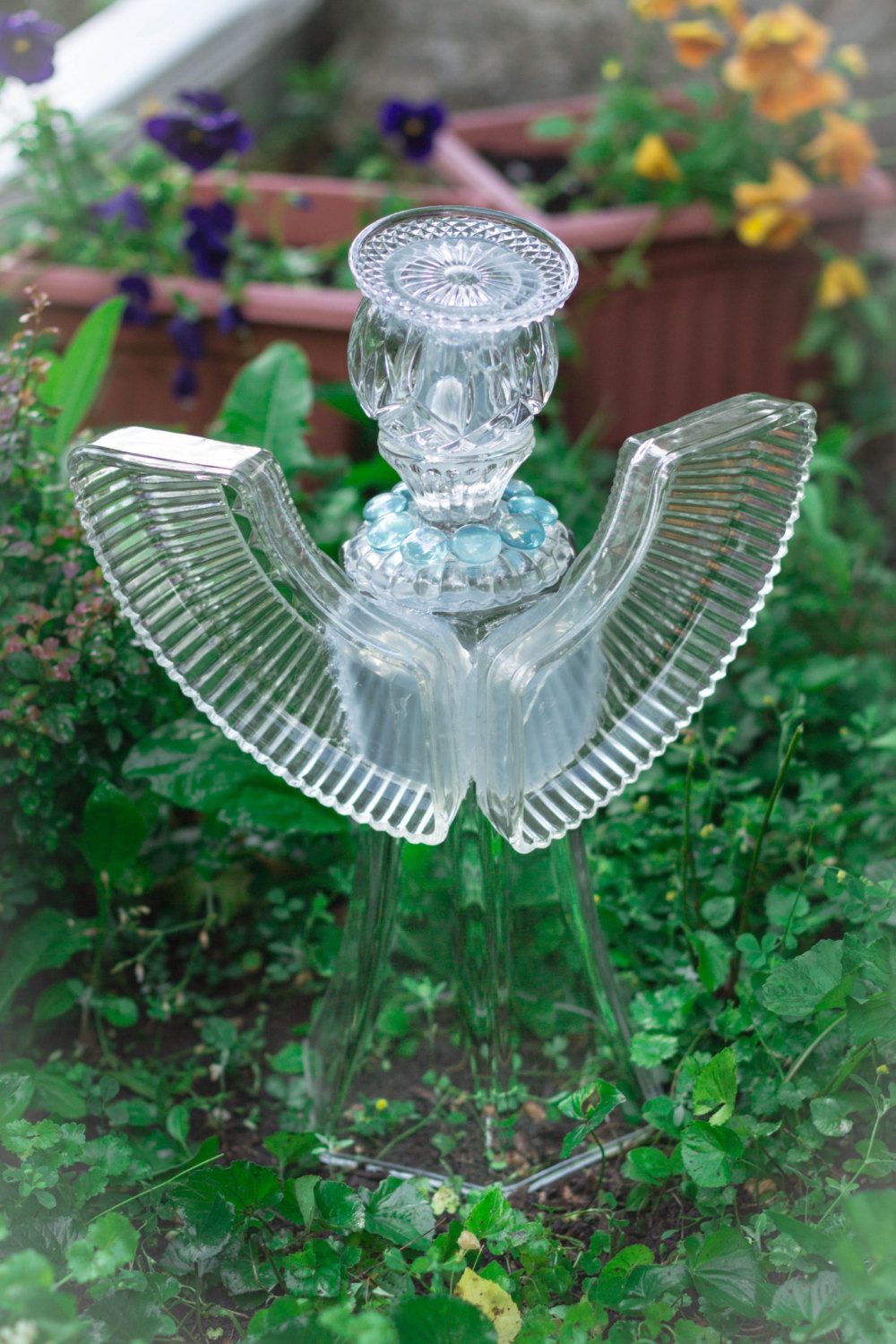 Upcycled Glass Yard Decorationspole Mounted Wsolar Light Glass