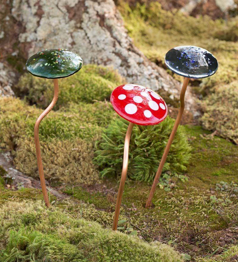 Art Artifact Ceramic Mushroom Garden Stakes Set