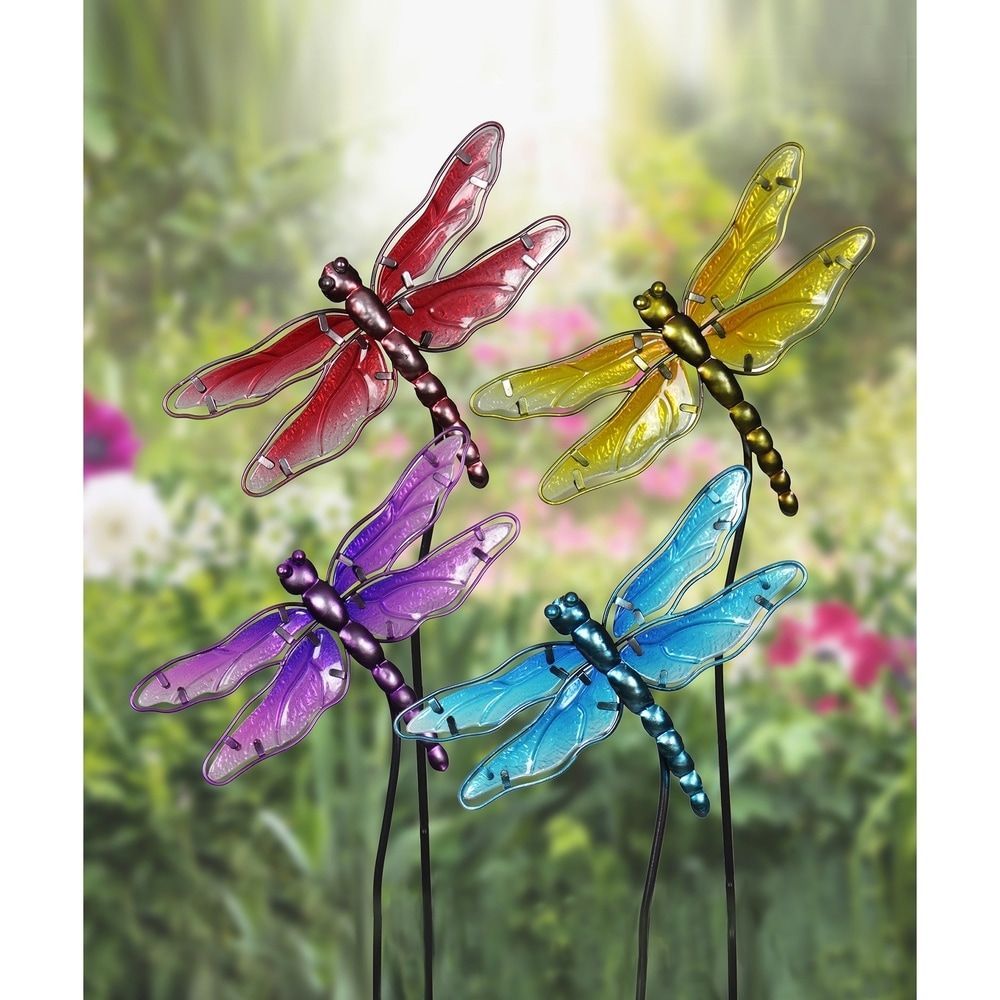 Floral Dragonfly Stake Fresh Garden Decor