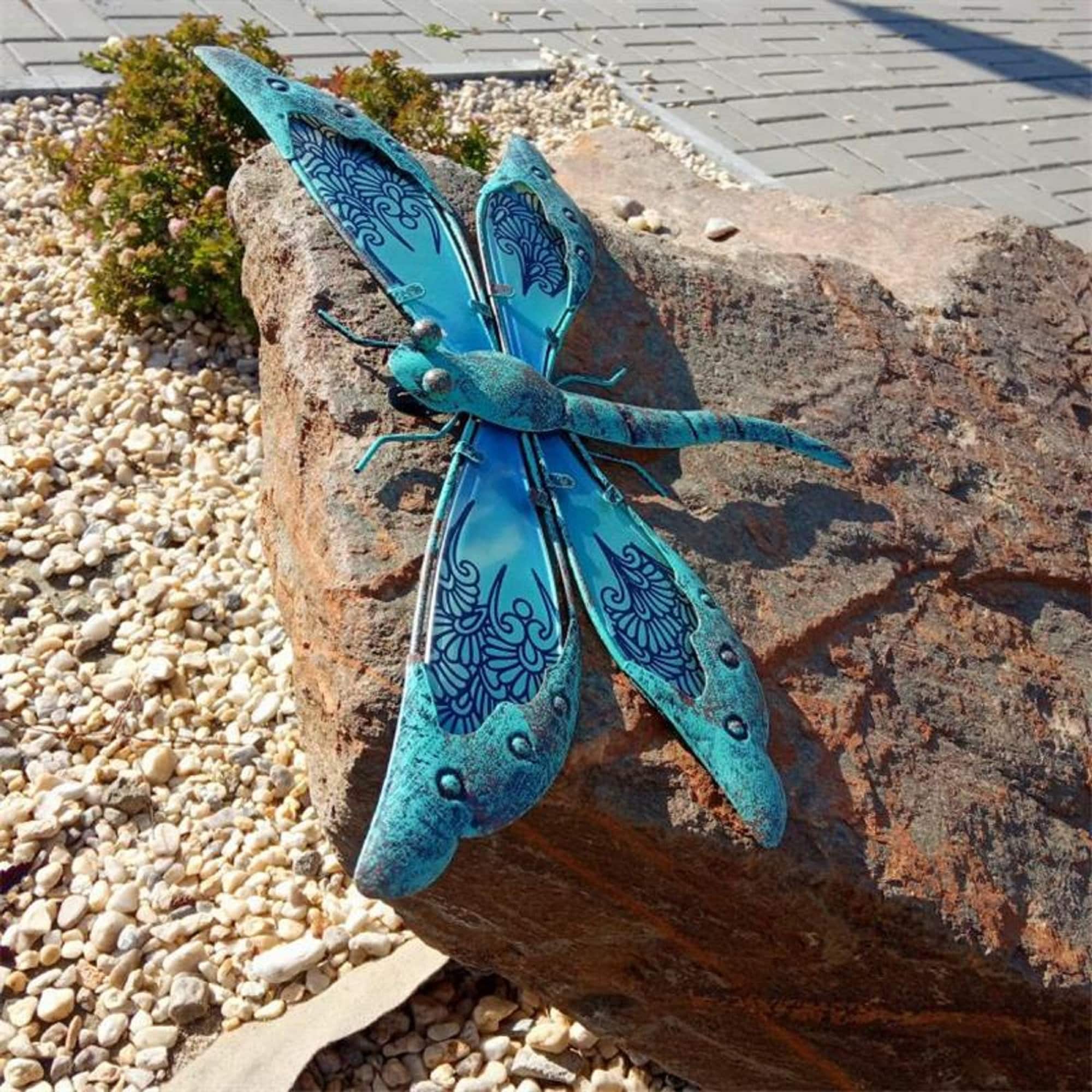 Metal Dragonfly Wall Decor Outdoor Garden Decorations Blue Etsy