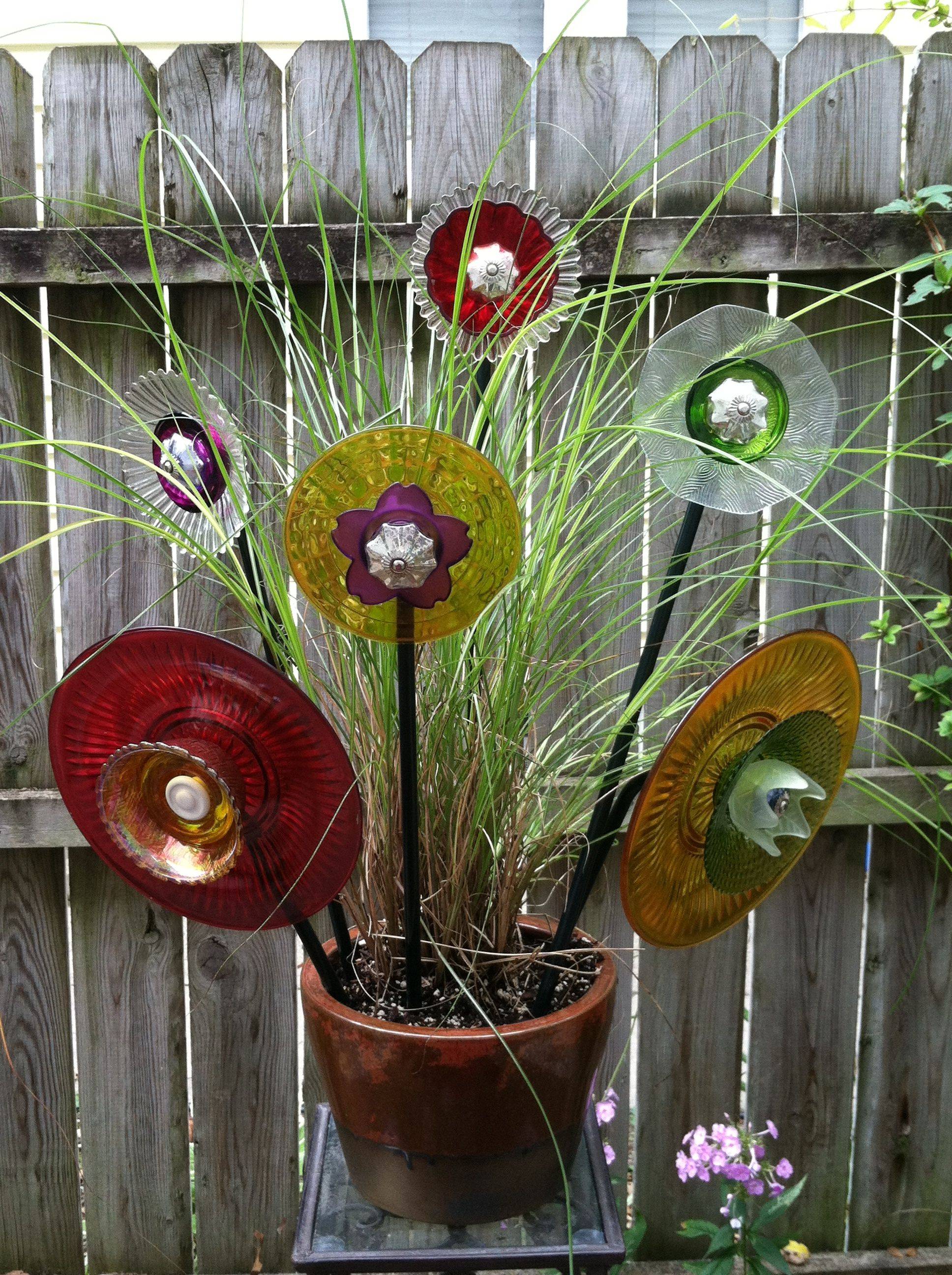 Repurposed Garden Art Glass Flower Suncatcher Garden Art