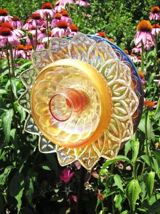 Repurposed Glass Birdbath