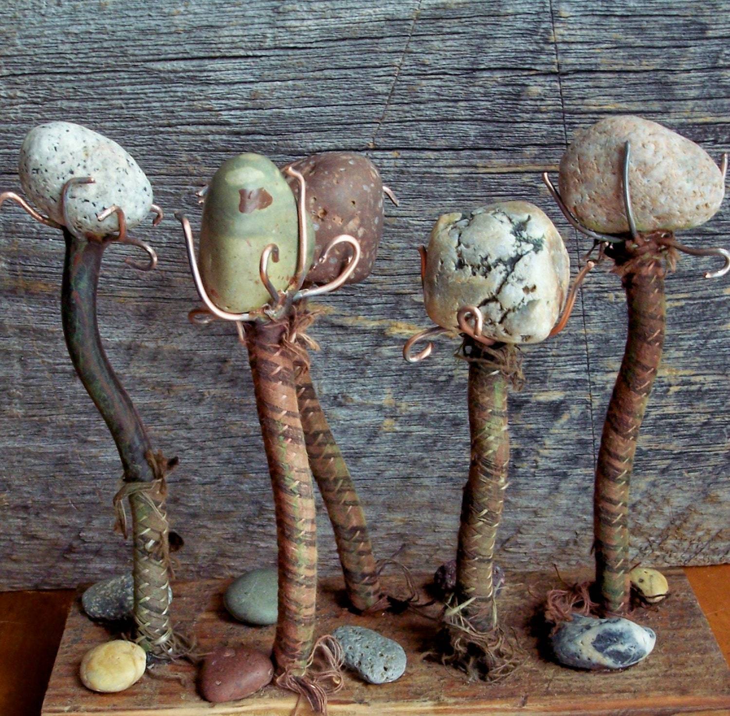 Three Tall Caged Rock Bird Stakes